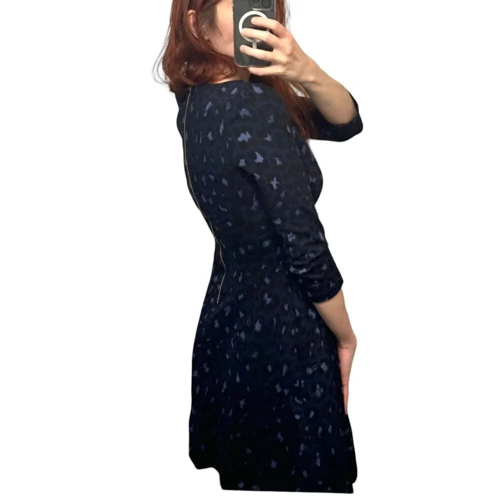 Kate Spade Blue Leopard Print Casual Broome Ponte Dress Size‎ 4